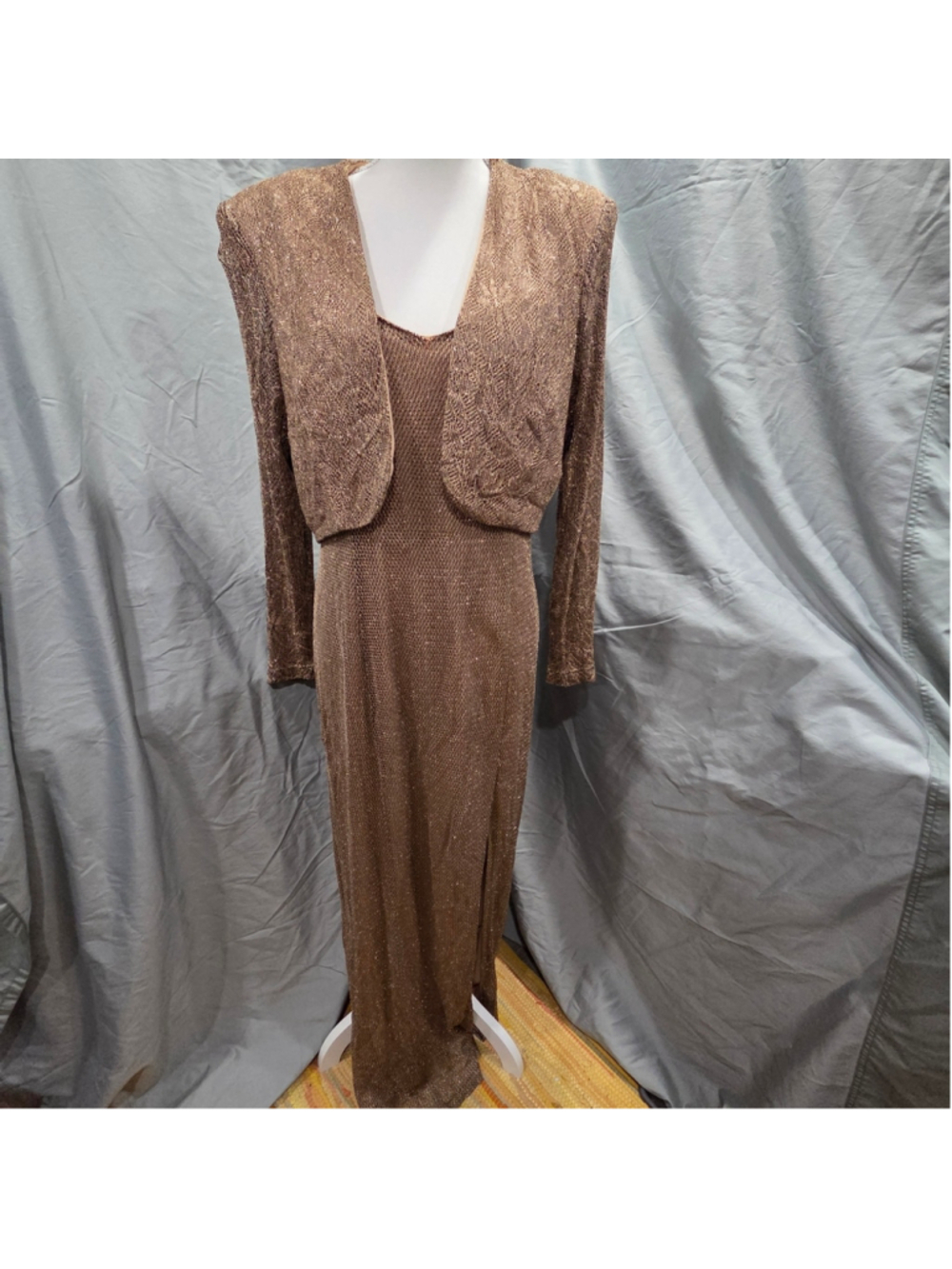 Onyx Nite Gold Long Sleeve Dress Jacket Glamorous Evening Party Size 16